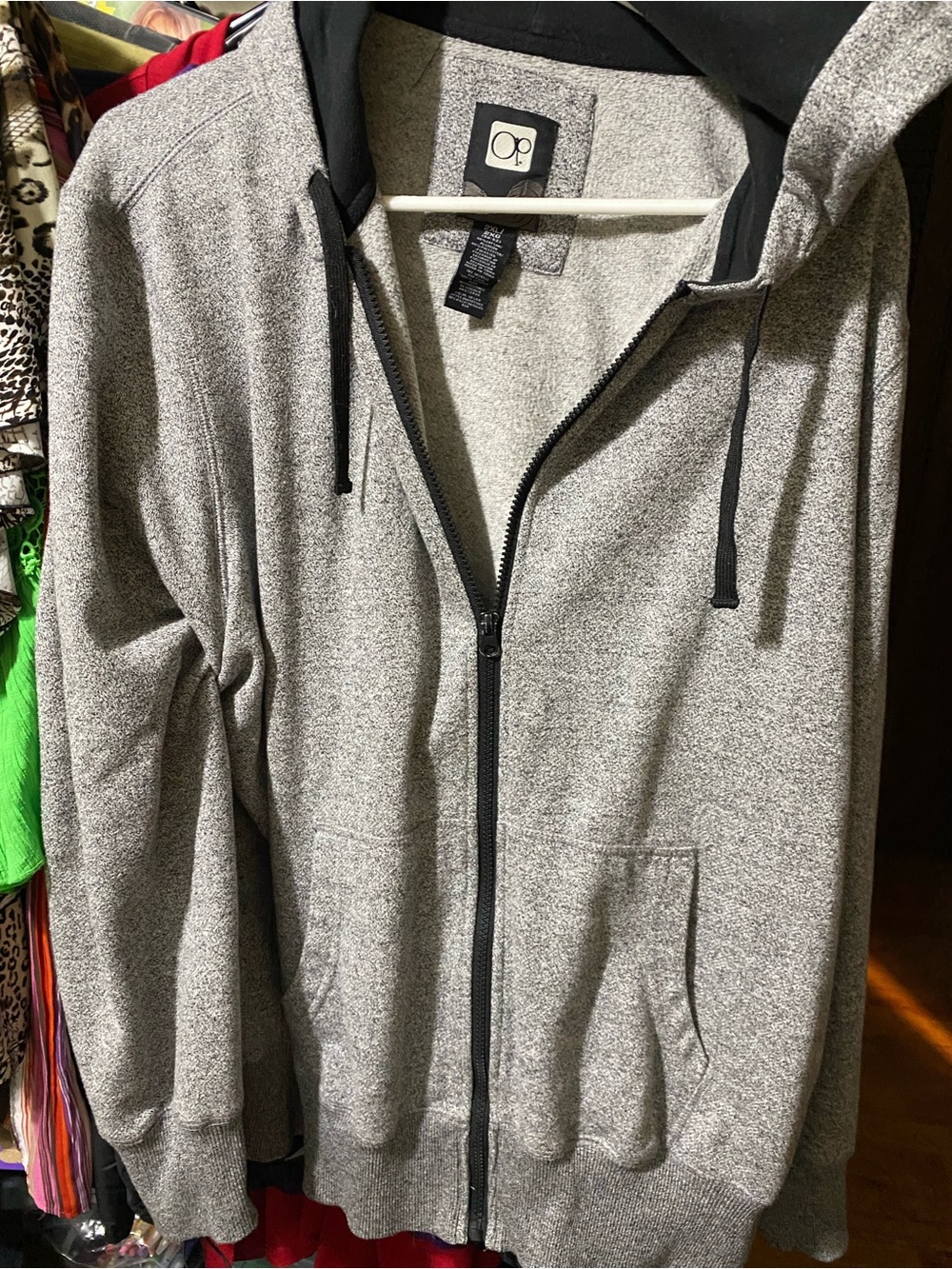 OP Men’s Heather Gray Full-Zip Hoodie with Black Hood Lining